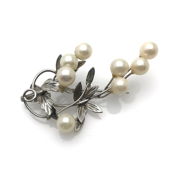 Vintage Pearl Sterling Silver Brooch Pendant 2 1/4" Long Leaf and Branch Design - Picture 14 of 16